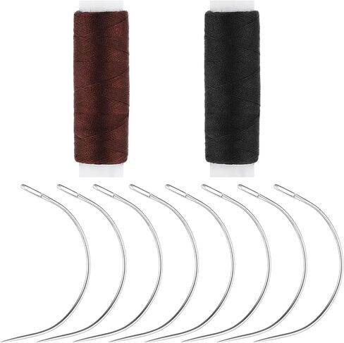 Weave Needle and Thread Kit with 8 PCS Needles & 2 Rolls Thread, Hand Sewing Leather Nylon Threads for Hair Extension Weaving Repair Making Wig (Black, Brown) in Saudi Arabia