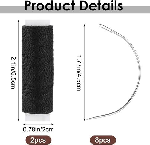 Weave Needle and Thread Kit with 8 PCS Needles & 2 Rolls Thread, Hand Sewing Leather Nylon Threads for Hair Extension Weaving Repair Making Wig (Black, Brown) in Saudi Arabia