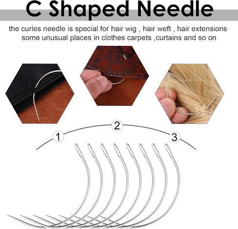 Weave Needle and Thread Kit with 8 PCS Needles & 2 Rolls Thread, Hand Sewing Leather Nylon Threads for Hair Extension Weaving Repair Making Wig (Black, Brown) in Saudi Arabia