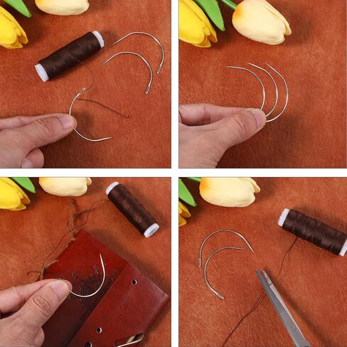 Weave Needle and Thread Kit with 8 PCS Needles & 2 Rolls Thread, Hand Sewing Leather Nylon Threads for Hair Extension Weaving Repair Making Wig (Black, Brown) in Saudi Arabia