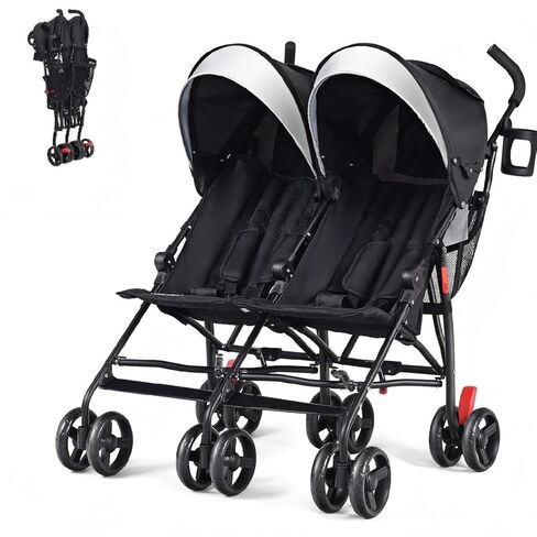 HONEY JOY Double Stroller, Compact Lightweight Stroller Side by Side, Adjustable Canopy, Cup Holder & Storage Bag, Travel Stroller for Airplane, Foldable Twin Umbrella Stroller for Infant and Toddler in Kuwait