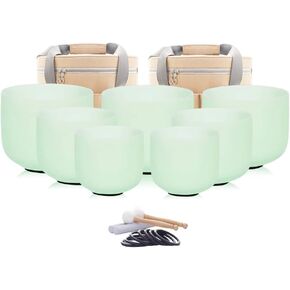 Hye-eun 7"-12" Set of 7 Frosted Quartz Crystal Singing Bowl with 2 Pcs Carrying Cases for Yoga Sound Healing in Kuwait