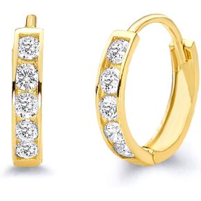 14k REAL White Gold 2mm Thickness CZ Channel Set Hoop Huggie Earrings (12 x 12 mm) in Saudi Arabia