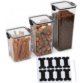 3 عبوات من حاويات تخزين طعام الحيوانات الأليفة، حاوية تخزين طعام الكلاب محكمة الغلق مع مشابك قفل، حاوية علاج الكلاب مع ملصقات وقلم للتخصيص، للحيوانات الأليفة وبذور الطيور ومكافآت الكلاب والقطط (أسود) in Kuwait