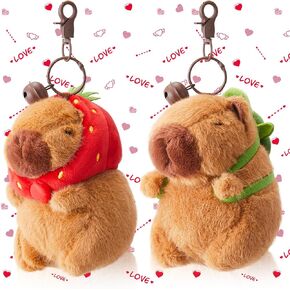 2 Pcs Capybara Plush Keychain Capybara Stuffed Animals Plush Pendant for Valentine's Gifts Exchange Birthday Party(Turtle Bag, Strawberry Hood) in Kuwait