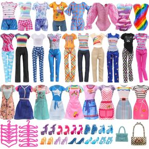 40 Pieces Doll Clothes and Accessories for 11.5 Inch Girl Dolls Including Random 5 Tops, 5 Pants, Random 6 Fashionable Dresses, Random 2 Swimwear, 10 Pairs of Shoes, 2 Bag, 10 Hangers in Kuwait
