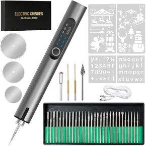 Cordless Electric Engraving Pen with 37 Bits, Portable USB-C Rechargeable Engraver Pen with LED Light - 3-Speed Precision DIY Etching Machine for Wood, Metal, Glass, Plastic, Jewelry & Craft in Kuwait