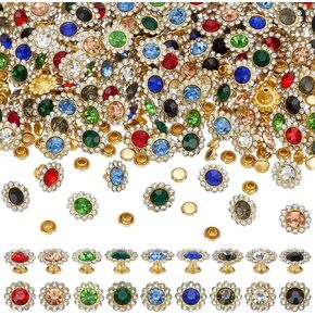 FINGERINSPIRE 162sets Rhinestone Rivets Studs 0.43inch Semi-Tubular Rhinestones Rivets Golden Brass Crystal Studs 9 Colors Sun Flower Diamond Rivet for Cloth Leather Fabric Repair Decoration in Kuwait