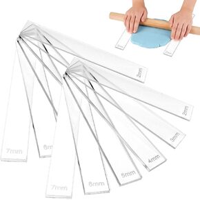 12Pcs 6 Size Acrylic Polymer Clay Depth Guide Set, 2,3,4,5,6,7mm Adjustable Clay Rolling Pin Guide, Roller Depth Guides Pottery Tools for Polymer Thickness (Color:Clear) in Kuwait