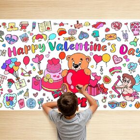 Valentines Day Giant Coloring Poster/Tablecloth 30x72 Inches,Valentines Party Favors Craft Gifts for Classroom School,Coloring Versatile Drawing Paper Poster Cover for Family or Table Decor in Saudi Arabia