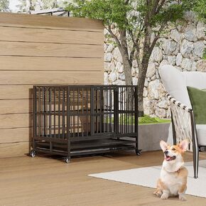 37 Inch Dog Crate, Heavy Duty Dog Crate with Removable Tray, Easy to Assembly, Foldable Dog Cage for Small Medium Large Dogs in Kuwait