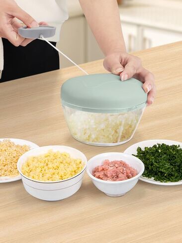 Manual Food Processor, 500ml Portable Hand-Pull String Chopper – Quickly Chops Vegetables, Garlic, Onion, Ginger, Fruits, Nuts & Herbs, No Electricity Needed-Green in Saudi Arabia