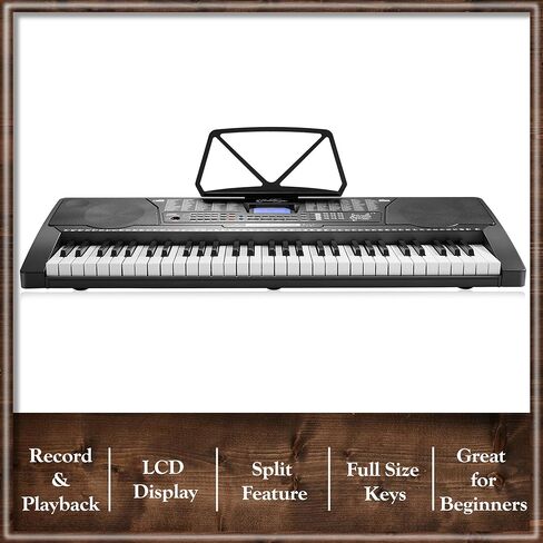 Ashthorpe 61-Key Digital Electronic Keyboard Piano مع مفاتيح كاملة الحجم للمبتدئين، تتضمن سماعات الرأس والميكروفون وملصقات الكلمات الرئيسية in Kuwait