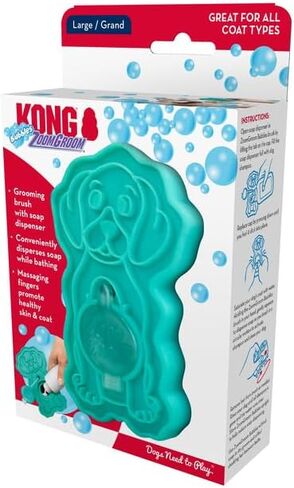 KONG ZoomGroom Bubbles Dog Brush - Soap Dispensing, Massaging and Gooming Brush for Dogs, Removes Shedding Hair - Works on All Coat Types and Lengths in Saudi Arabia