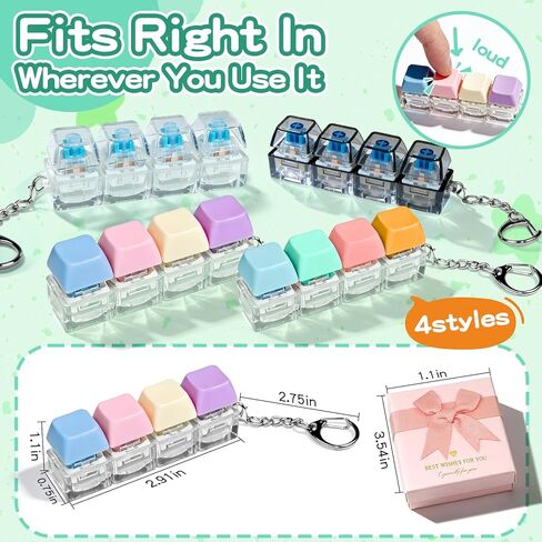 4 PCS Keyboard Fidget Click ,Keyboard Fidget Keychain 4-in-1 Keyboard Decompression Button Finger Clicker (Colorful) in Saudi Arabia