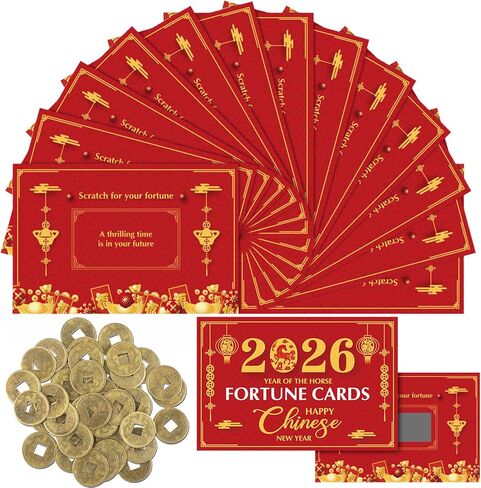 Sosation 30 Pcs 2026 Chinese New Year Scratch off Fortune Cards Year of the Horse and 50 Pcs Feng Shui Coins Chinese Good Luck Coins in Saudi Arabia