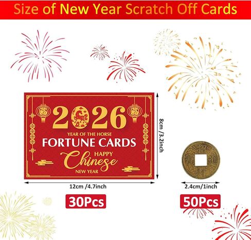 Sosation 30 Pcs 2026 Chinese New Year Scratch off Fortune Cards Year of the Horse and 50 Pcs Feng Shui Coins Chinese Good Luck Coins in Saudi Arabia