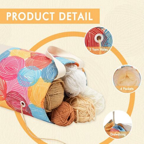 YAWIKO Yarn Bag, Multi-Functional Crochet Bag Organizer, Canvas Yarn Storage Knitting Bag for Knitting Accessories, Crochet Accessories Holder in Saudi Arabia