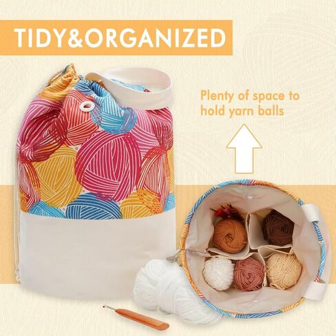 YAWIKO Yarn Bag, Multi-Functional Crochet Bag Organizer, Canvas Yarn Storage Knitting Bag for Knitting Accessories, Crochet Accessories Holder in Saudi Arabia