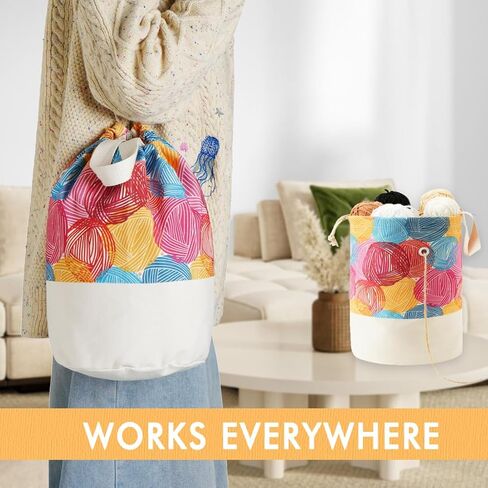 YAWIKO Yarn Bag, Multi-Functional Crochet Bag Organizer, Canvas Yarn Storage Knitting Bag for Knitting Accessories, Crochet Accessories Holder in Saudi Arabia