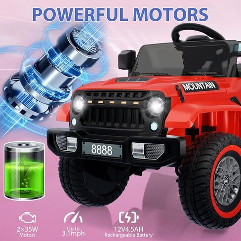 12V Kids Ride on Car, Kids Electric Car w/Parent Remote Control, Twin 35w Motors, 3 Speeds, LED Lights, Music & Horn, Spring Suspension, Electric Vehicles for 3-5 Boys Girls Gift, Red in Saudi Arabia