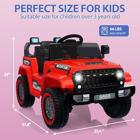 12V Kids Ride on Car, Kids Electric Car w/Parent Remote Control, Twin 35w Motors, 3 Speeds, LED Lights, Music & Horn, Spring Suspension, Electric Vehicles for 3-5 Boys Girls Gift, Red in Saudi Arabia