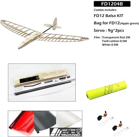 طائرة شراعية من خشب البلسا FD12 مقاس 1200 مم جناحيها Windrunner F3K Discus Launch Glider، طقم طائرة RC للبالغين، بناء DIY والطيران البهلوانية (مجموعة + خدمات + حزمة أفلام + حقيبة) in Saudi Arabia
