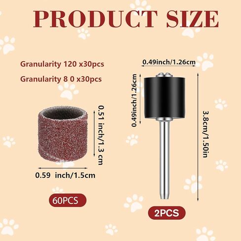 مجموعة بديلة لمطحنة أظافر الحيوانات الأليفة مكونة من 62 قطعة مع أشرطة سنفرة، وطبول جلخ الأظافر للكلاب، ومجموعة طبول صنفرة أكثر سلاسة لمستلزمات العناية بمخالب الكلاب (80#/120#) in Kuwait