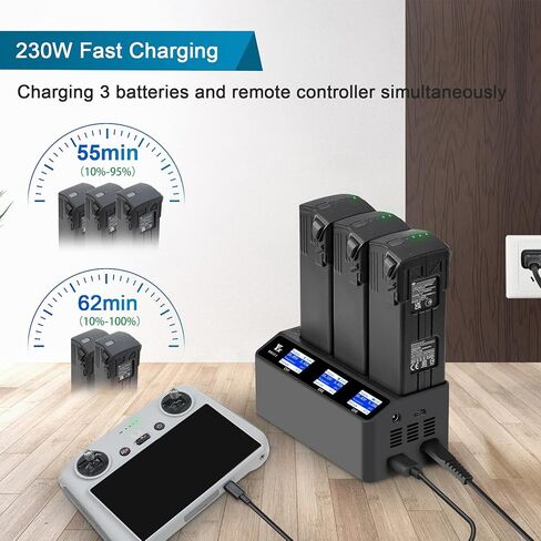 230W LCD Multifunction Battery Charger for DJI Mavic 3 Pro Cine Classic Enterprise Drone,Parallel Fast Charging Hub,Simultaneous Charge 3 Batteries in Saudi Arabia