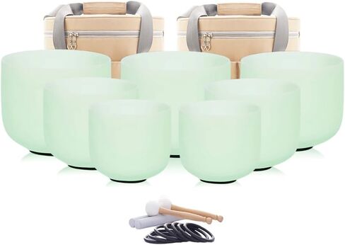 Hye-eun 7"-12" Set of 7 Frosted Quartz Crystal Singing Bowl with 2 Pcs Carrying Cases for Yoga Sound Healing in Kuwait