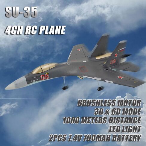 طائرة RC للبالغين SU35 Jet 4CH طائرة التحكم عن بعد RTF Tail Motor Aircraft 3D / 6G وظيفة حيلة ثابتة الجناح طائرة شراعية بدون فرشاة محاكاة للمبتدئين المقاتلين بطاريتان (رمادي) in Saudi Arabia