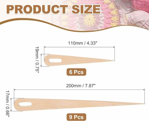MECCANIXITY Weaving Needle, 15pcs Wooden Big Eye Knitting Needles Hand Loom Stick Tapestry Weaving Craft Tools for Sewing Making DIY Crafts, 2 Size, Wood Color in Saudi Arabia