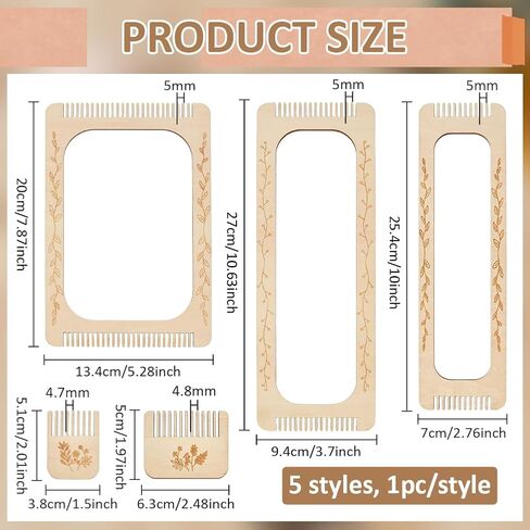BENECREAT 5 Pcs Rectangle Weaving Loom Kit, 5 Styles Bookmark Weaving Tool, Loom Tool for Beginners and Weaving Enthusiasts in Saudi Arabia