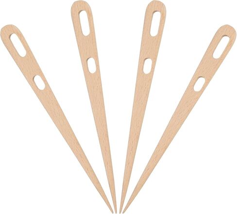 MECCANIXITY Weaving Needle, 4pcs Wooden Knitting Needles Hand Loom Stick Tapestry 2 Hole Weaving Craft Tools for Sewing Making DIY Crafts, Khaki Color in Saudi Arabia