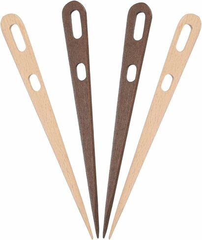 MECCANIXITY Weaving Needle, 4pcs Wooden Knitting Needles Hand Loom Stick Tapestry 2 Hole Weaving Craft Tools for Sewing Making DIY Crafts, Khaki Color in Saudi Arabia