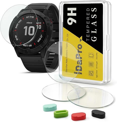 iDaPro [4 Pack] Screen Protector for Garmin fenix 6X Pro / 6X Pro Solar/ 6X 51mm Watch + Silicone Anti-dust Plugs Tempered Glass Anti-Scratch Bubble-Free in Kuwait