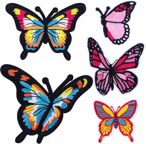 5pcs Colorful Butterfly Patches for Clothes, 5 Styles Embroidered Butterfly Iron on Patches, Elegant Sew on Embroidered Appliques for Bags, Hats, Shoes in Saudi Arabia
