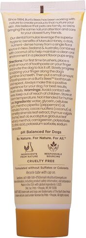 Burt's Bees for Pets Toothpaste for Dogs with Manuka Honey and Coconut Oil for Gum Health & Tartar Control, 99.1% Natural Origin Formula, Fresh Mint Flavor, 2.5 oz in Saudi Arabia