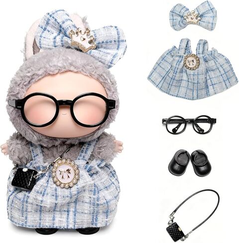 مجموعة ملابس الدمية مقاس 17 سم مع ملحقات محفظة أحذية النظارات، ملابس لطيفة لمجموعة تزيين دمية لابوبو (مجموعة فستان M-Red) in Kuwait