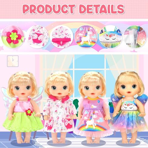 9 Pcs Alive Baby Girl Doll Clothes for 10-12 Inch Girl Dolls，12 Inch Alive Baby Doll Clothes Accessories Dress Outfits，Best Gift for Kids（No Dolls） in Kuwait