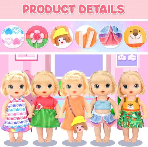 9 Pcs Alive Baby Girl Doll Clothes for 10-12 Inch Girl Dolls，12 Inch Alive Baby Doll Clothes Accessories Dress Outfits，Best Gift for Kids（No Dolls） in Kuwait