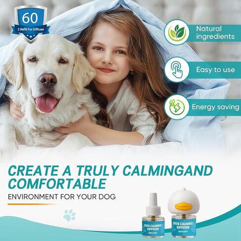Dog Calming Diffuser - Pheromone Diffuser, Vet-Recommended Anxiety Aid for Indoor Behavior Support, Reduces Barking, Chewing & Separation Stress, 60-Day Refill Kit, Natural Formula in Kuwait