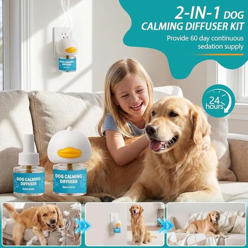 Dog Calming Diffuser - Pheromone Diffuser, Vet-Recommended Anxiety Aid for Indoor Behavior Support, Reduces Barking, Chewing & Separation Stress, 60-Day Refill Kit, Natural Formula in Kuwait