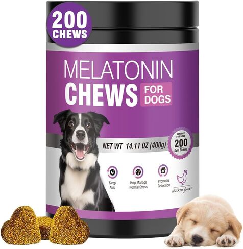 الميلاتونين المهدئ للكلاب، 200 مضغ للحيوانات الأليفة، علاج مهدئ للمساعدة في النوم، حبوب النوم، لدغات الميلاتونين الجرو، تدعم التوتر، وتخفيف القلق، والفصل بين الكلاب الصغيرة والكبيرة (نكهة الدجاج) in Kuwait