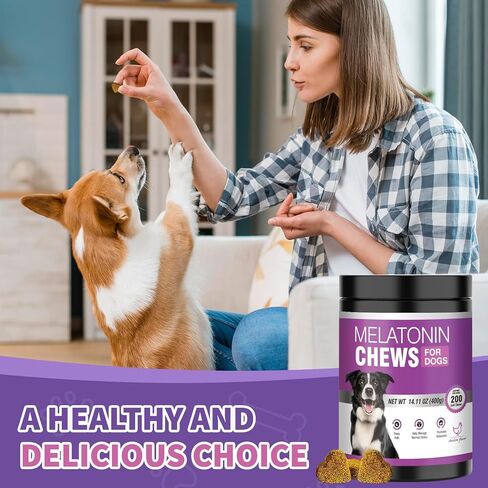 الميلاتونين المهدئ للكلاب، 200 مضغ للحيوانات الأليفة، علاج مهدئ للمساعدة في النوم، حبوب النوم، لدغات الميلاتونين الجرو، تدعم التوتر، وتخفيف القلق، والفصل بين الكلاب الصغيرة والكبيرة (نكهة الدجاج) in Kuwait