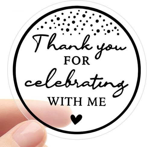 100 ملصق من رقائق الفويل السوداء "شكرًا لك على الاحتفال معي" - ملصقات هدايا لحفلات أعياد الميلاد والتخرج - بطاقات شكر ذاتية اللصق لحقائب الهدايا والأظرف ومستلزمات الحفلات (فضي) in Kuwait