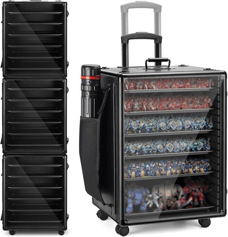 Miniatures Storage Case Miniatures Transport Case.Stackable Carrying Case with Trolley & 360° Wheels 6 Trays. Aluminum Alloy Frame with Lock Slot (Large Size:12.2 * 15.5 * 20.5in) in Saudi Arabia
