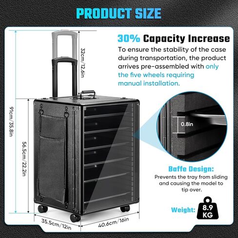Miniatures Storage Case Miniatures Transport Case.Stackable Carrying Case with Trolley & 360° Wheels 6 Trays. Aluminum Alloy Frame with Lock Slot (Large Size:12.2 * 15.5 * 20.5in) in Saudi Arabia