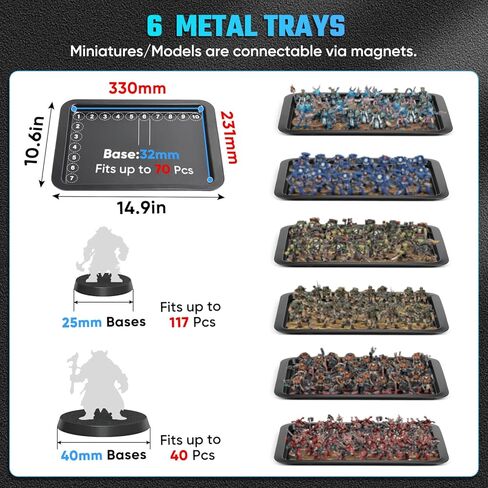Miniatures Storage Case Miniatures Transport Case.Stackable Carrying Case with Trolley & 360° Wheels 6 Trays. Aluminum Alloy Frame with Lock Slot (Large Size:12.2 * 15.5 * 20.5in) in Saudi Arabia