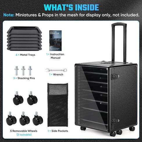 Miniatures Storage Case Miniatures Transport Case.Stackable Carrying Case with Trolley & 360° Wheels 6 Trays. Aluminum Alloy Frame with Lock Slot (Large Size:12.2 * 15.5 * 20.5in) in Saudi Arabia